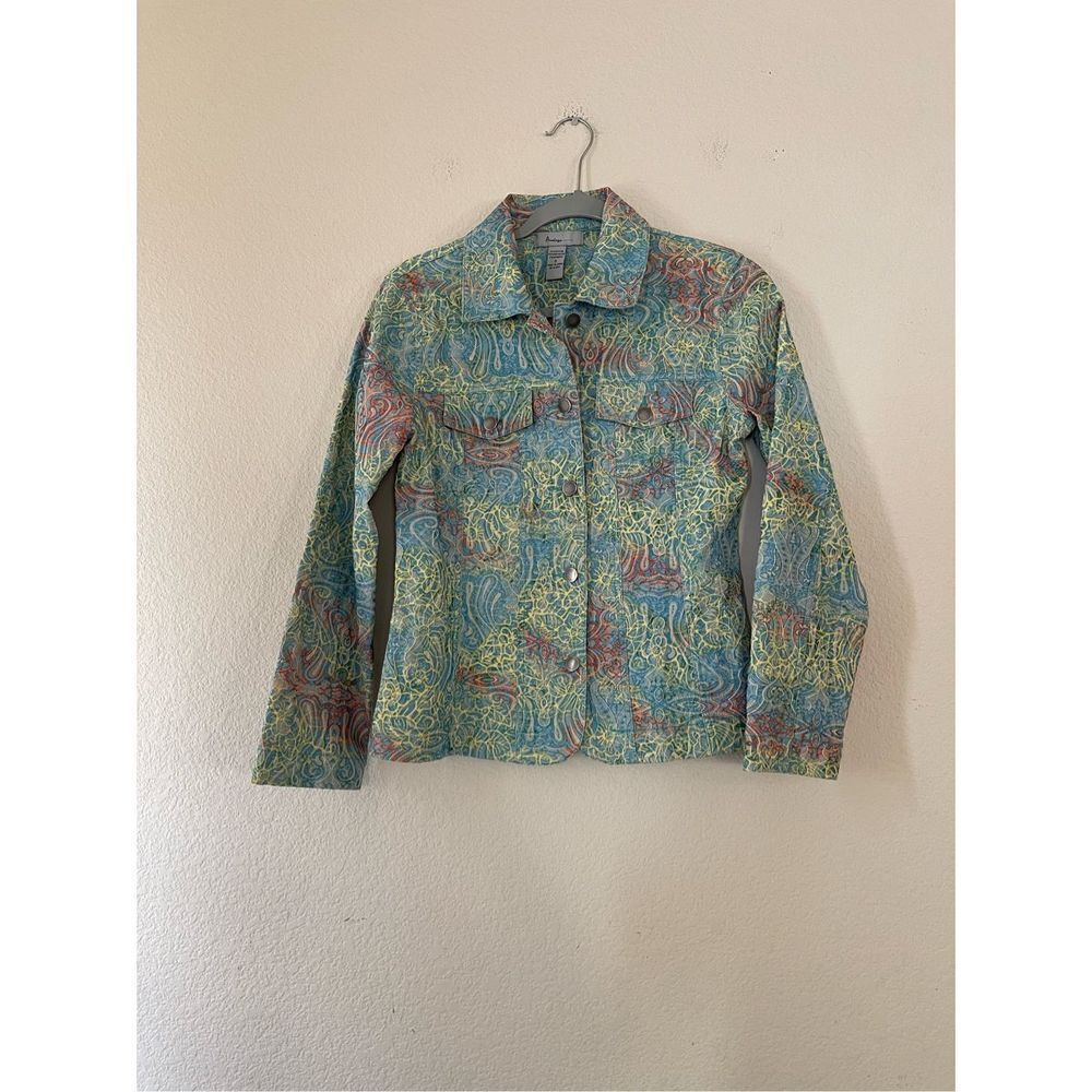 Vintage y2k embroidered stitched colorful‎ denim jacket size small